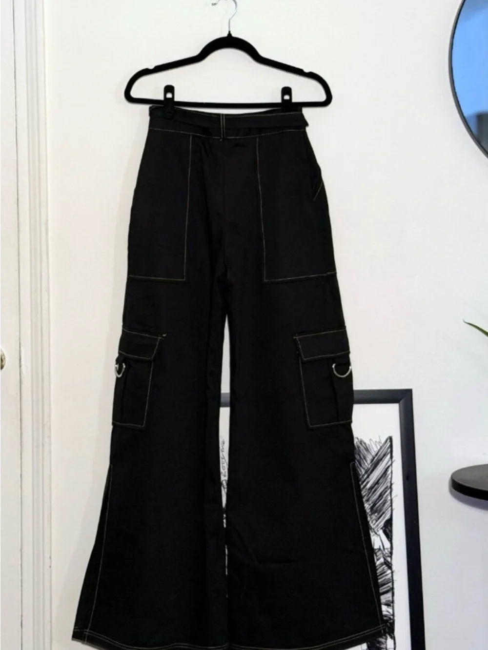 The Ragged Priest Black Wide-Leg Cargo Jeans